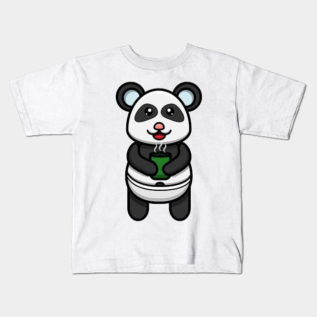 Sticker and Label Of Cute Baby Panda Tea Kids T-Shirt by tedykurniawan12